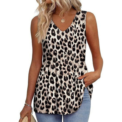 💜Women's Print Flowy Sleeveless V Neck Peplum Tank Tops
