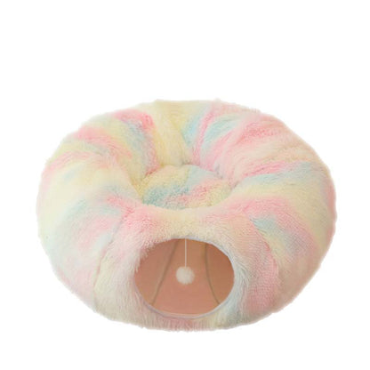 2-in-1 Foldable Indoor Soft Round Cat Tunnel Bed