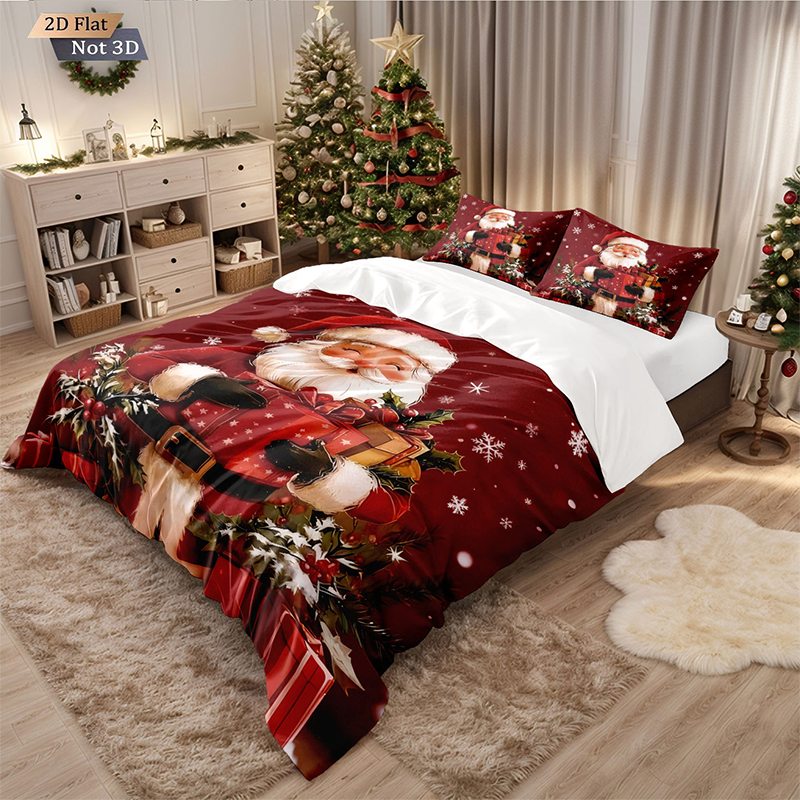 ✨ Festive Christmas 3-Piece Duvet Cover Set - Soft Brushed Polyester with Holiday Patterns for Cozy Seasonal Decor 🛏️❤️