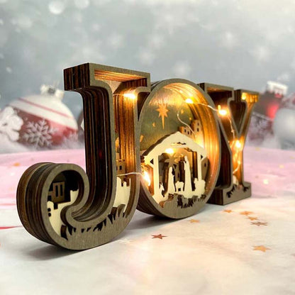 Wooden JOY Nativity Scene Christmas Ornament