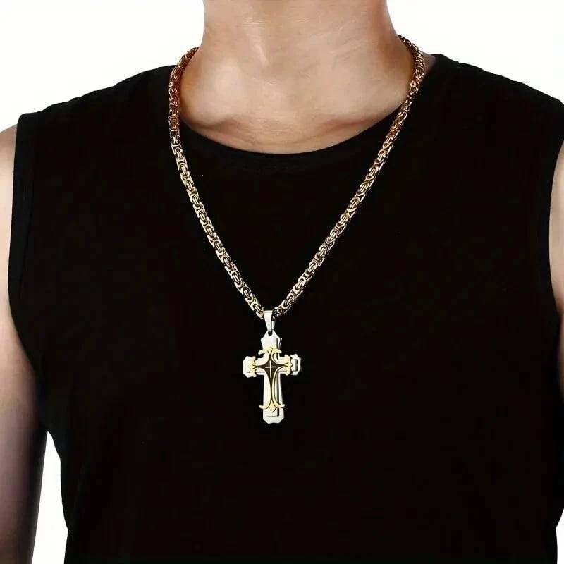 🔥Men's Two-Tone Cross Pendant Necklace