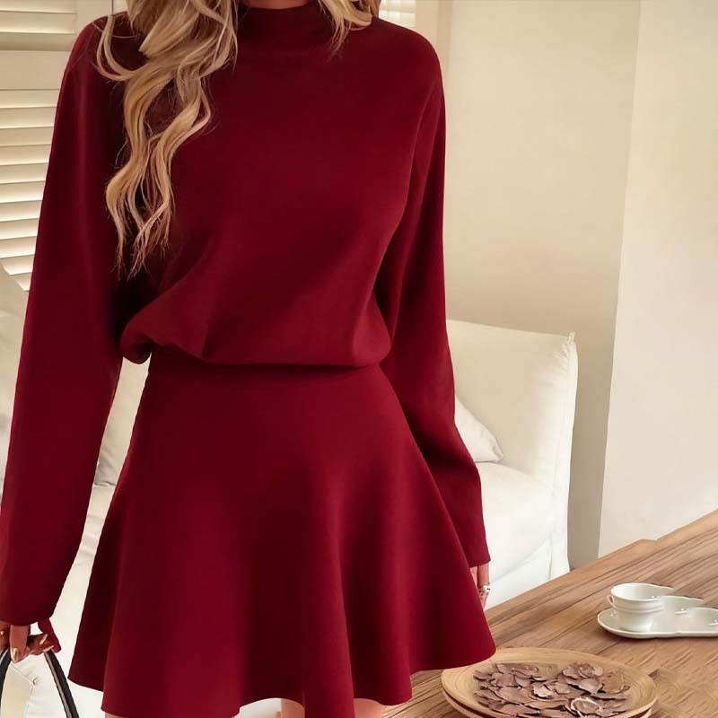 ✨💓Women's Mock Neck Knit A-Line Mini Dress