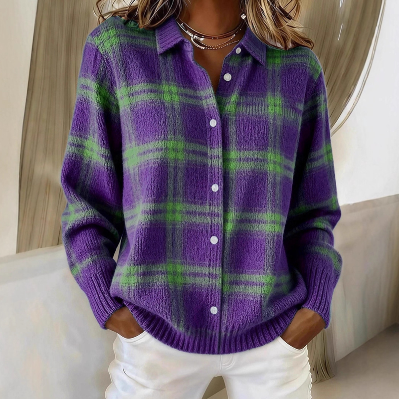 💖Women's Plaid Button-Down Sweater Jacket