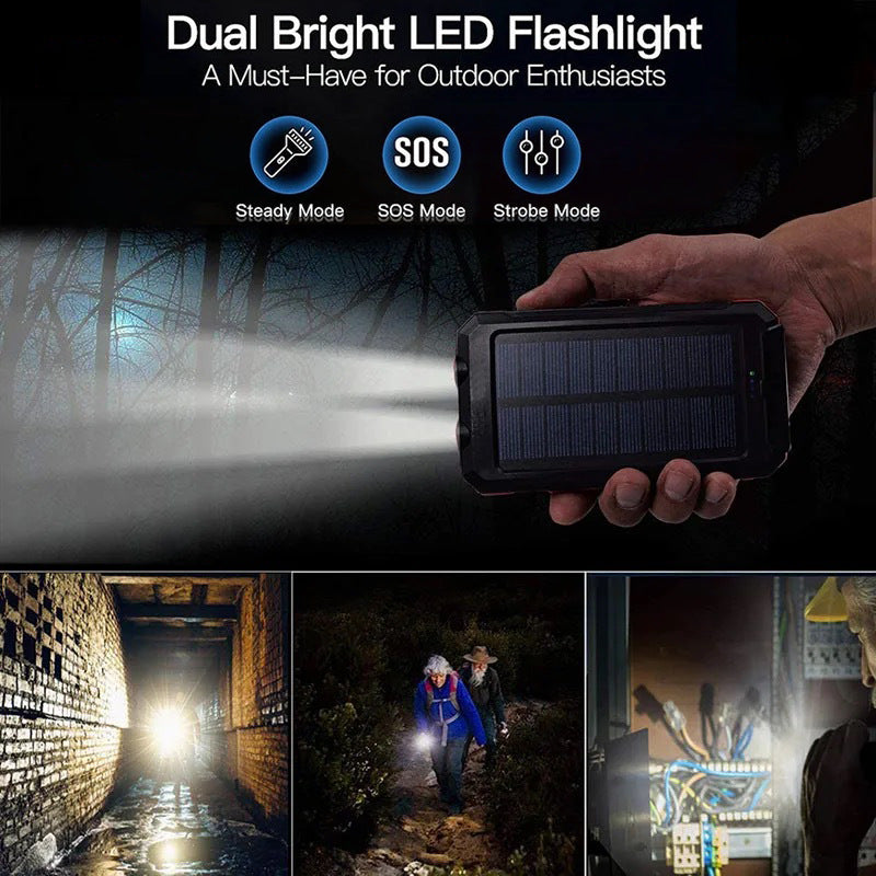 🔥10000mAh Portable Solar Power Bank, Solar Powered Charger with Dual LED Flashlights, Power Bank for Travel, Camping