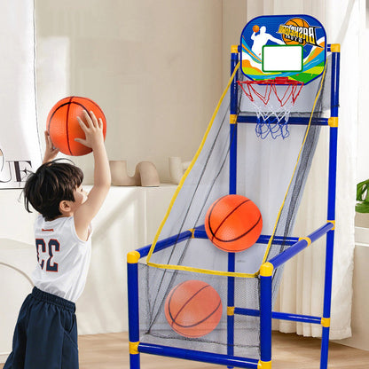 🏀🎯Kids‘ Indoor Basketball Arcade Game – Auto ball return, sturdy & safe. 4 balls + pump included. Quick setup, endless fun! 🧒💨