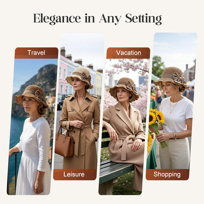 Straw Hat with Retro Bow – Foldable & Breathable for Summer