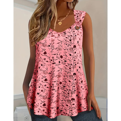 🌸 Women's Floral Print Tank Top – Chic V-Neck & Flowy Fit – Summer Wardrobe Essential 🌞