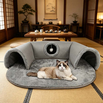 🐱 Plush 2-in-1 Cat Tunnel Bed