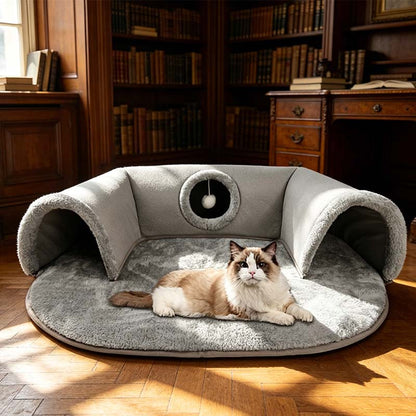 🐱 Plush 2-in-1 Cat Tunnel Bed