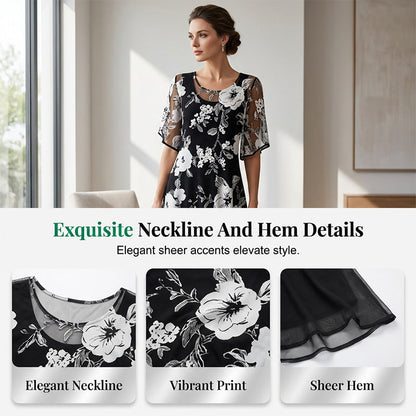 Women's Elegant Floral Print Chiffon Dress
