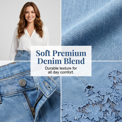 💥Women's Denim Bodycon Skirt with Hollow Lace Trim💙