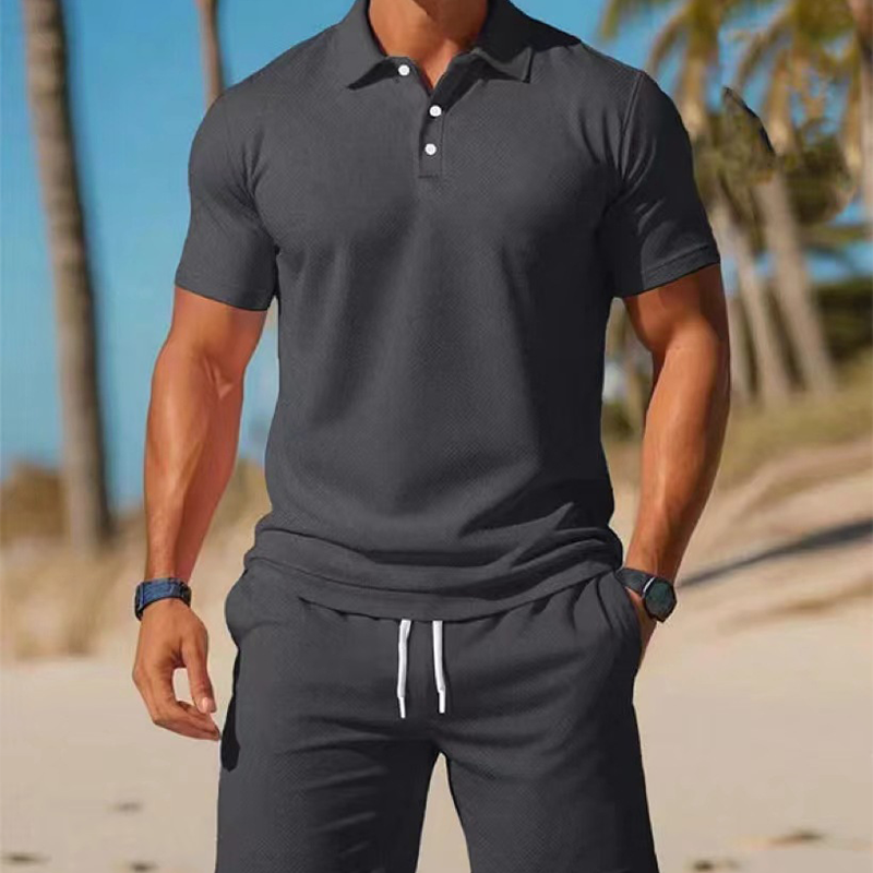 Men's Summer 2-Piece Collared Shirt & Shorts Set