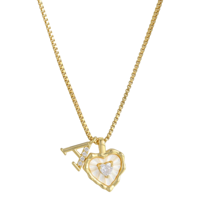 Heart Shaped Letters Micro Pave Chain Necklace – Initial Pendant, Titanium Steel, Adjustable ✨