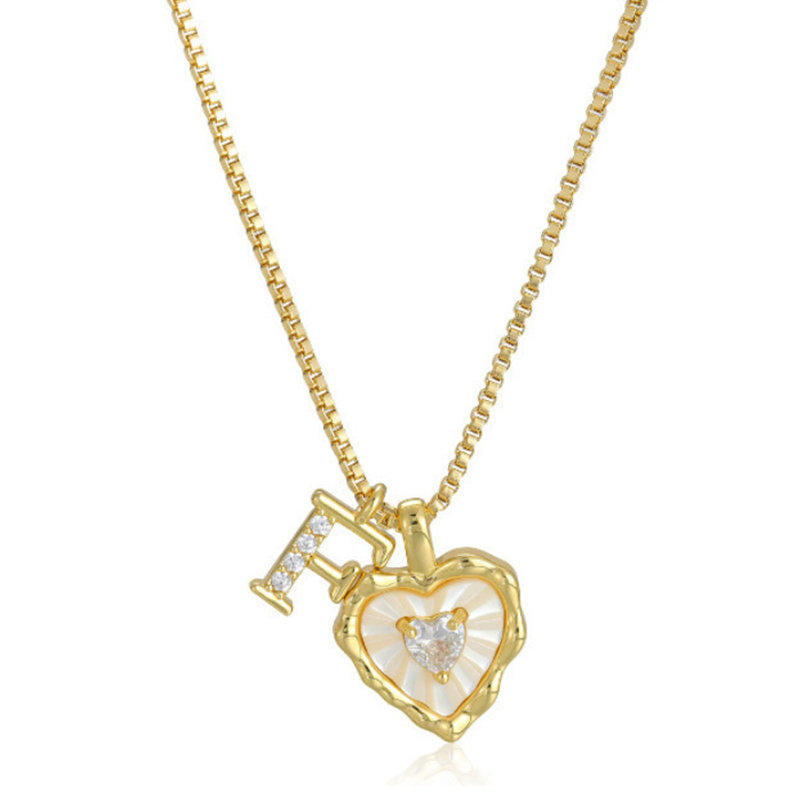 Heart Shaped Letters Micro Pave Chain Necklace – Initial Pendant, Titanium Steel, Adjustable ✨