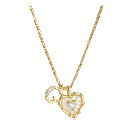 Heart Shaped Letters Micro Pave Chain Necklace – Initial Pendant, Titanium Steel, Adjustable ✨