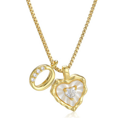 Heart Shaped Letters Micro Pave Chain Necklace – Initial Pendant, Titanium Steel, Adjustable ✨