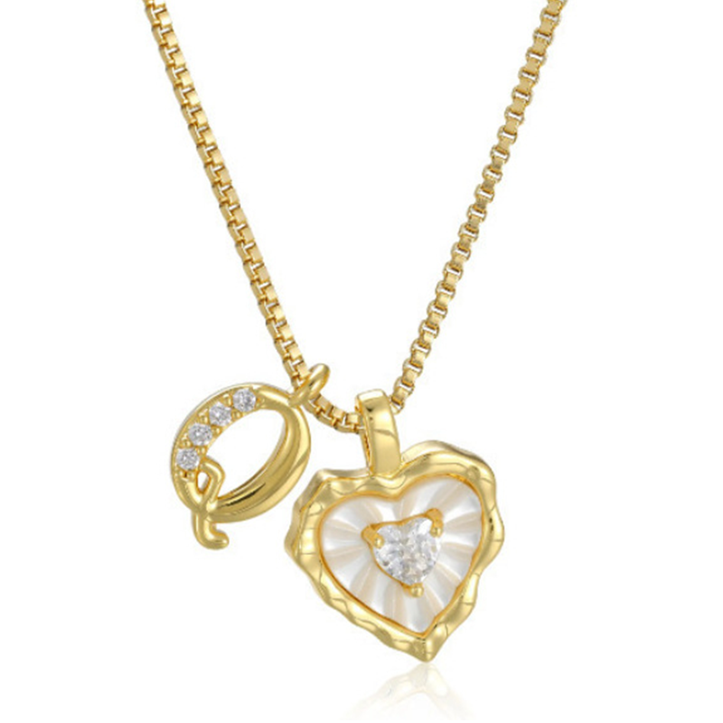 Heart Shaped Letters Micro Pave Chain Necklace – Initial Pendant, Titanium Steel, Adjustable ✨