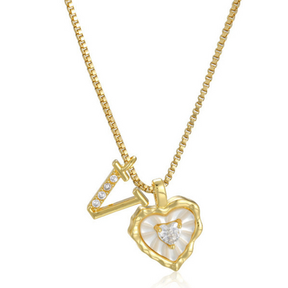 Heart Shaped Letters Micro Pave Chain Necklace – Initial Pendant, Titanium Steel, Adjustable ✨