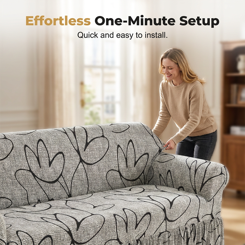 🛋️High-Stretch Sofa Slipcover – Ruffled Hem & Full Protection