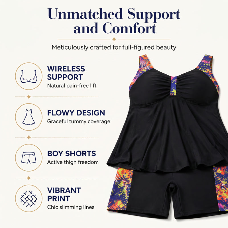 Women's Flowy Tankini Top and Shorts Bathing Suit – Tummy Control, Boy Shorts, Supportive ✨