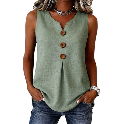 Women's V-Neck Sleeveless Cotton Linen Vest