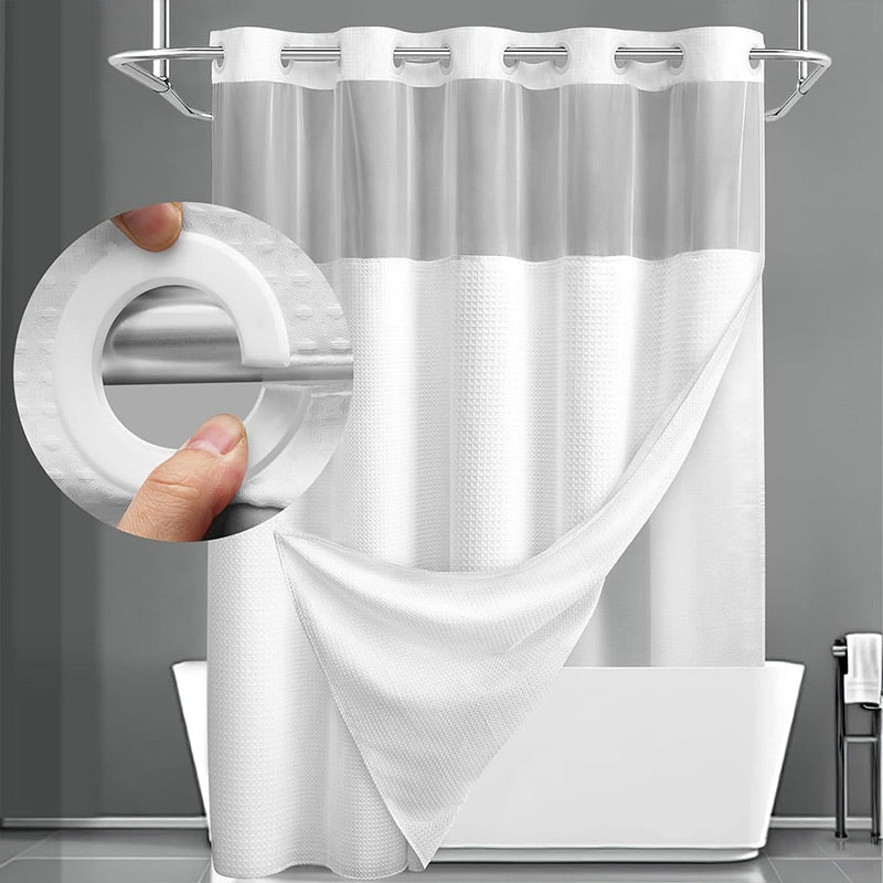 ✨ Waffle Pattern Shower Curtain – Double Waterproof, Snap Buttons, Clear Top Window 🛁