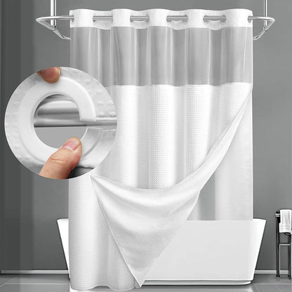✨ Waffle Pattern Shower Curtain – Double Waterproof, Snap Buttons, Clear Top Window 🛁
