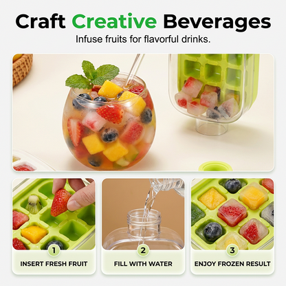 ❄️2-in-1 Ice Cube Maker Water Bottle Built-In Ice Tray, Food-Grade Silicone, Bpa-Free. Make Ice & Store Water In One Bottle 💼✈️
