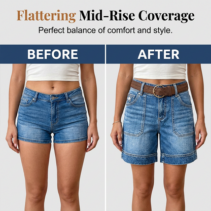 Women's Mid-Rise Bermuda Denim Shorts with Pockets