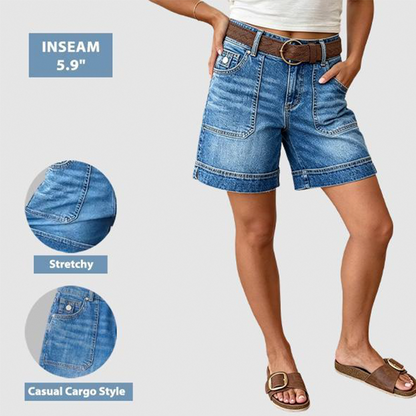 Women's Mid-Rise Bermuda Denim Shorts with Pockets