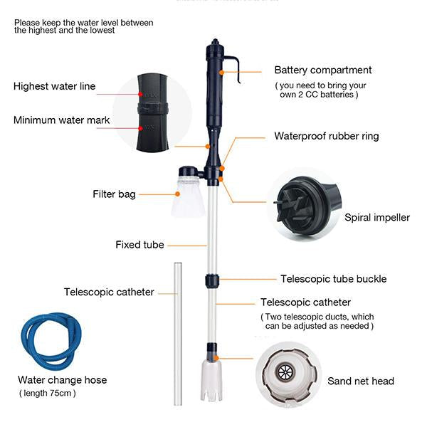 🐠 Electric Aquarium Gravel Cleaner—battery-operated, adjustable length, and easy to use—suitable for all aquariums 🧹🐟