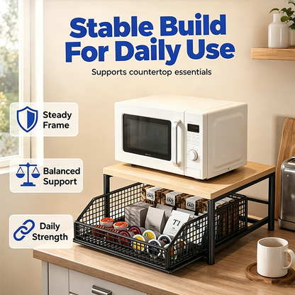 💥2-Tier Kitchen Microwave Stand with Slide-Out Drawer — Heavy-Duty Countertop Shelf