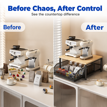 💥2-Tier Kitchen Microwave Stand with Slide-Out Drawer — Heavy-Duty Countertop Shelf