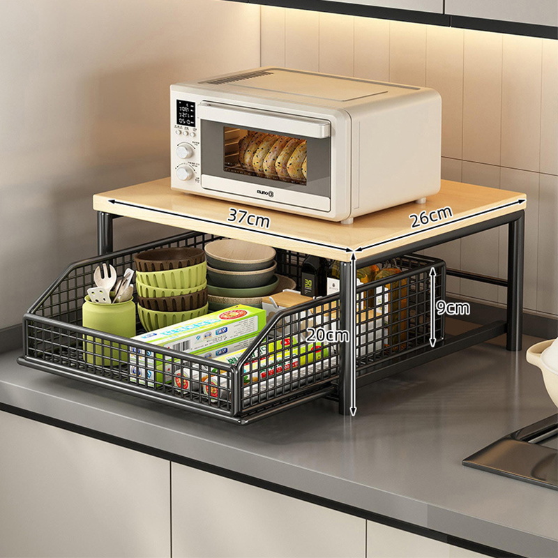 💥2-Tier Kitchen Microwave Stand with Slide-Out Drawer — Heavy-Duty Countertop Shelf