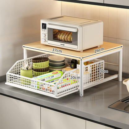 💥2-Tier Kitchen Microwave Stand with Slide-Out Drawer — Heavy-Duty Countertop Shelf