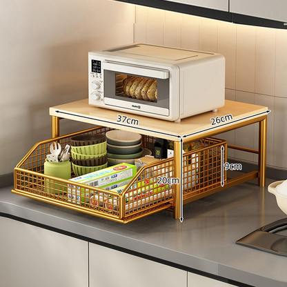 💥2-Tier Kitchen Microwave Stand with Slide-Out Drawer — Heavy-Duty Countertop Shelf