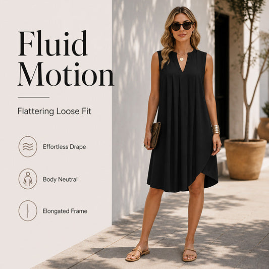 🌿Pleated V-Neck Dress – Lightweight fabric & effortless elegance – Elevate your everyday look.