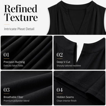 🌿Pleated V-Neck Dress – Lightweight fabric & effortless elegance – Elevate your everyday look.