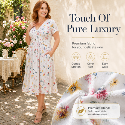✨Women's V-Neck Floral Print Dress with Twist Waist