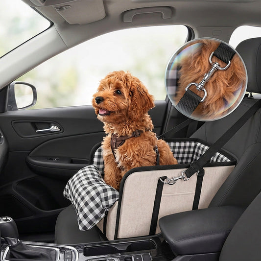 🐶Secure Travel Pet Booster – Portable Dog Car Seat Booster, Safety Harness Included Soft Padded Pet Travel Carrier for Small & Medium Dogs