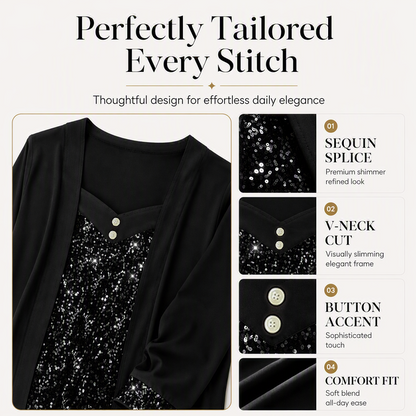 ✨👚Mock Layered Top with Sequin Detail – Eye-Catching Shine & Versatile Wear for Any Occasion