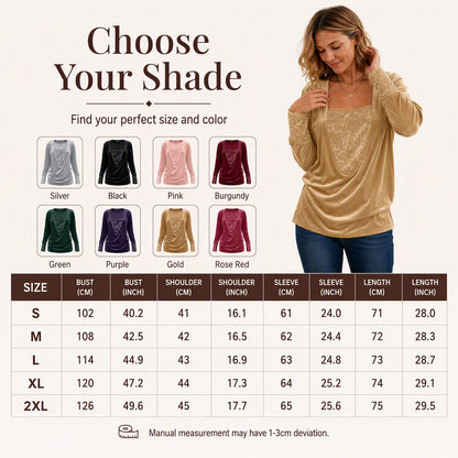 Women's Sequin Patchwork Long Sleeve Top