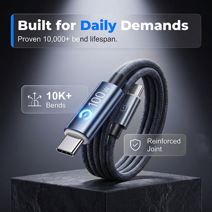 ⚡ 50% OFF | 100W USB-C Fast Charging Cable – Smart Chip & Braided Design