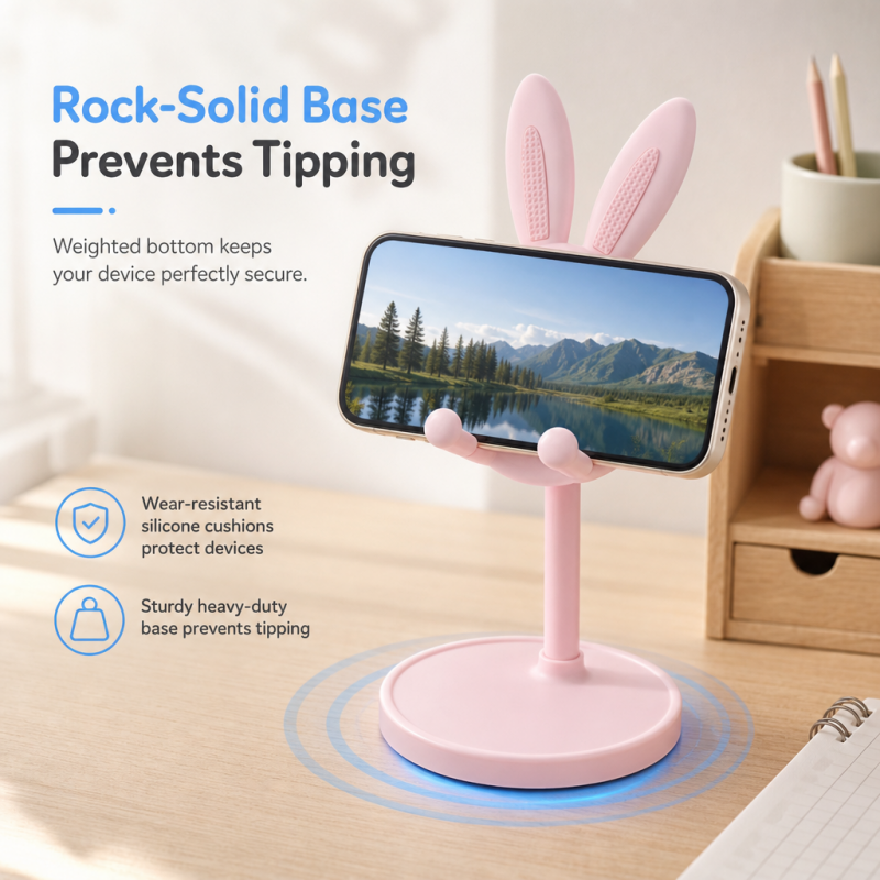 🐰📱Cute Bunny Aesthetic Desktop Phone Stand |Weighted Base with Anti-Scratch Silicone Pads📏