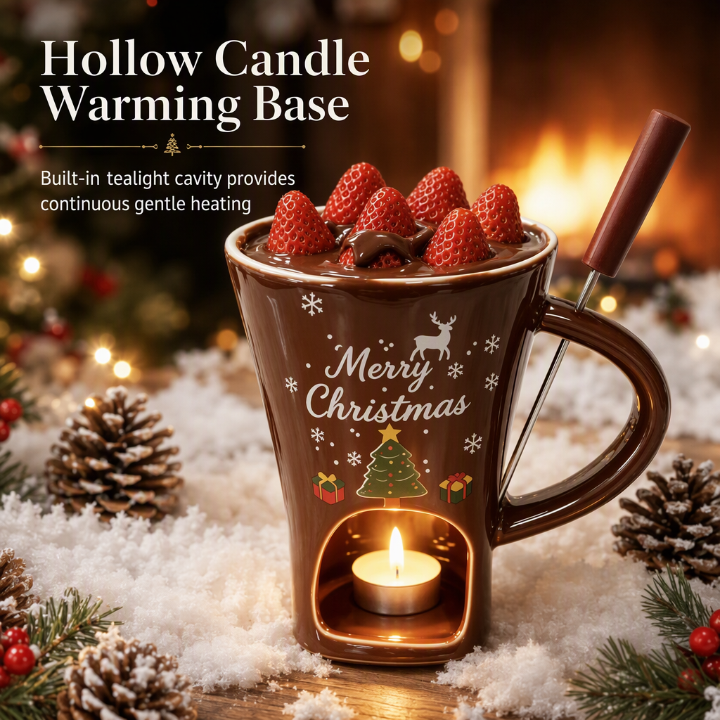 Christmas Ceramic Chocolate Fondue Mug Set