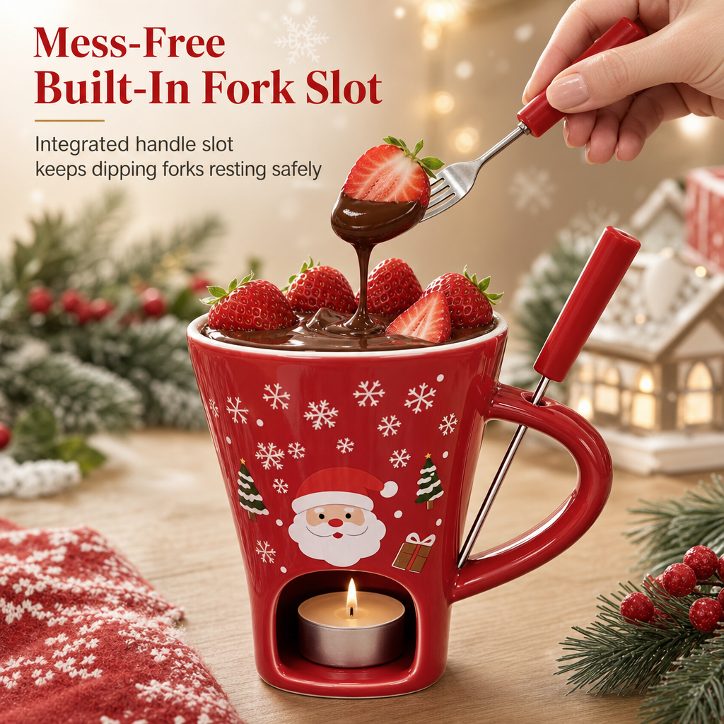 Christmas Ceramic Chocolate Fondue Mug Set