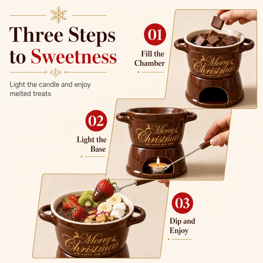 Christmas Ceramic Chocolate Fondue Mug Set
