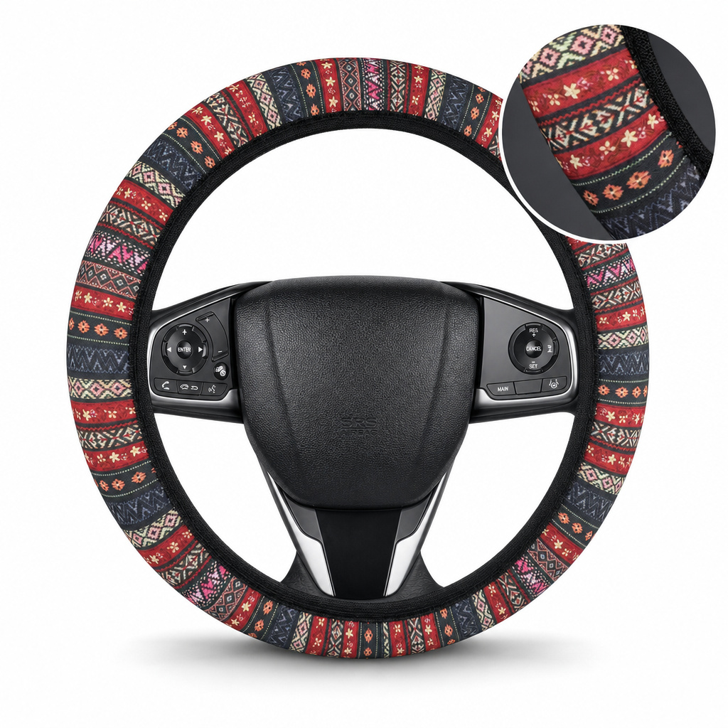 Universal 38cm Ringless Silk Steering Wheel Cover Printed Breathable Car Wheel Protector for All Seasons