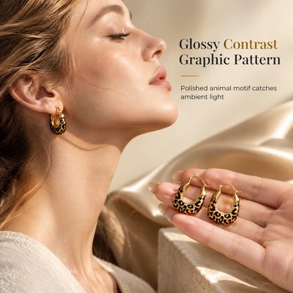 Vintage Leopard Print U-Shaped Huggie Hoop Earrings—Lightweight, Gold, Limited Edition!