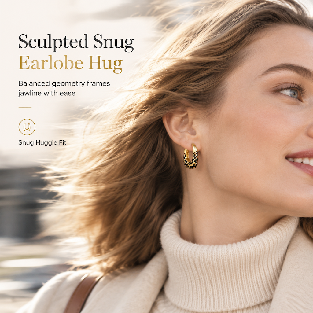 Vintage Leopard Print U-Shaped Huggie Hoop Earrings—Lightweight, Gold, Limited Edition!